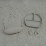 10 Months + Feeding Set of Silicone Plate With Fork, Spoon And Silicon Bib | Silicone Feeding Essentials - B4brain