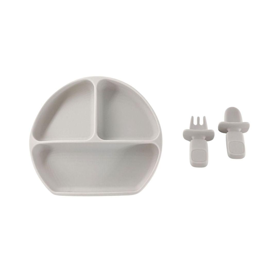 Baby Self Feeding Silicone Plate with Fork & Spoon