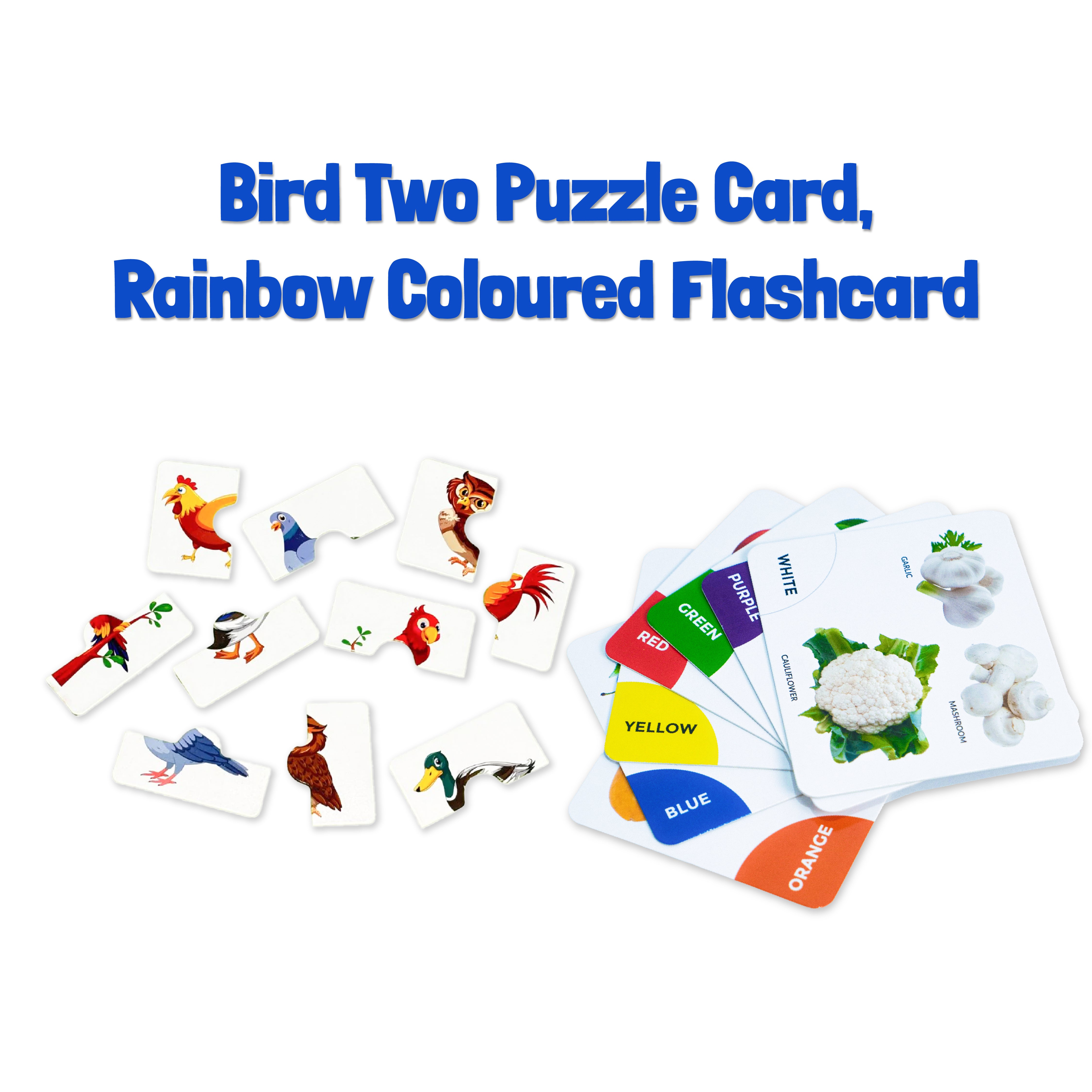 B4BRAIN BIRDS TWO PUZZLE CARDS & RAINBOW COLORED FLASH CARDS FOR BRAIN BOOSTERS & NON TEARABLE FLASHCARD SET |0-3 YEARS| EARLY LEARNING MONTESSORI