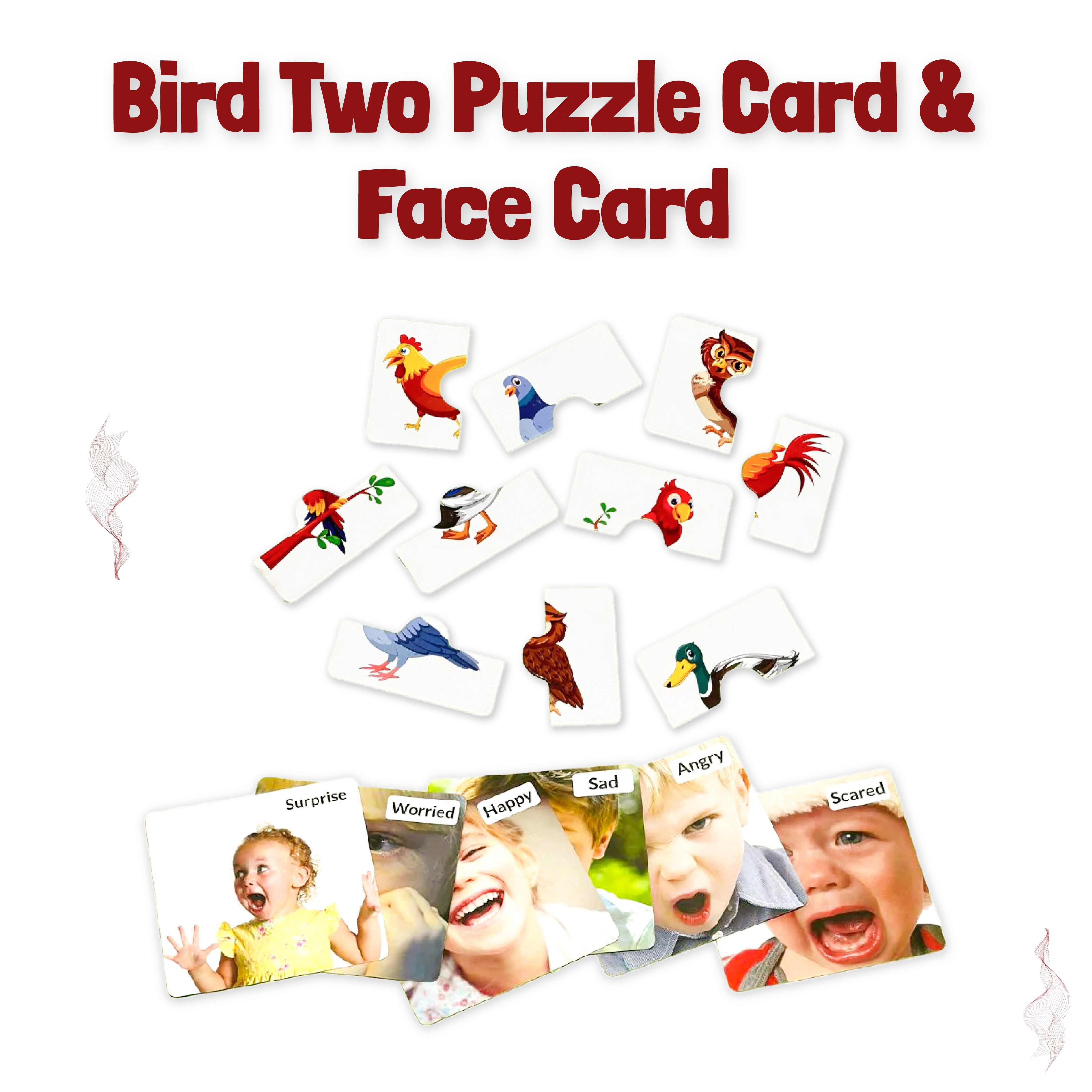 B4BRAIN BIRDS TWO PUZZLE CARDS & FACE CARDS FOR BRAIN BOOSTERS & NON TEARABLE FLASHCARD SET |0-3 YEARS| EARLY LEARNING MONTESSORI EDUCATION TOY FOR INFANT & TODDLERS |LAMINATED |WATERPROOF|GIFT SET