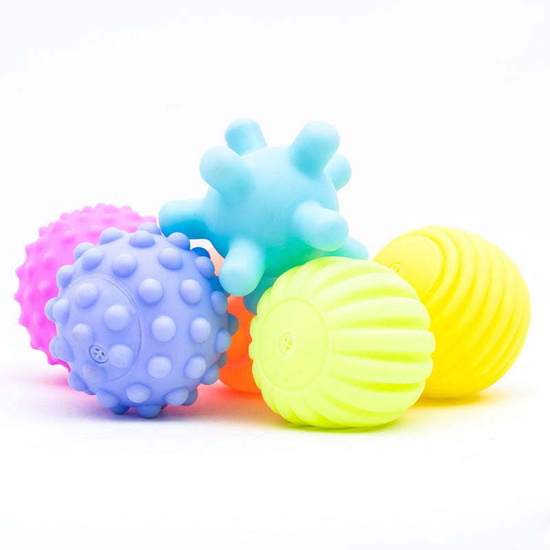 Sensory Balls Toys Pack Of 6 | Colourful squeaky ball | Soft silicone rubber ball For Baby