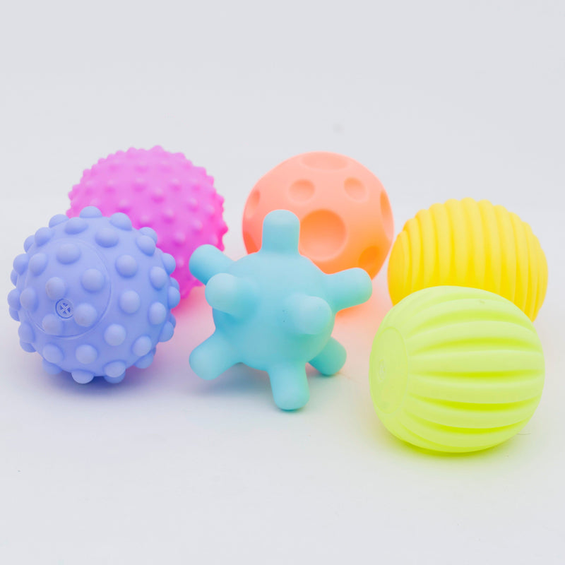 Sensory Balls Toys Pack Of 6 | Colourful squeaky ball | Soft silicone rubber ball For Baby
