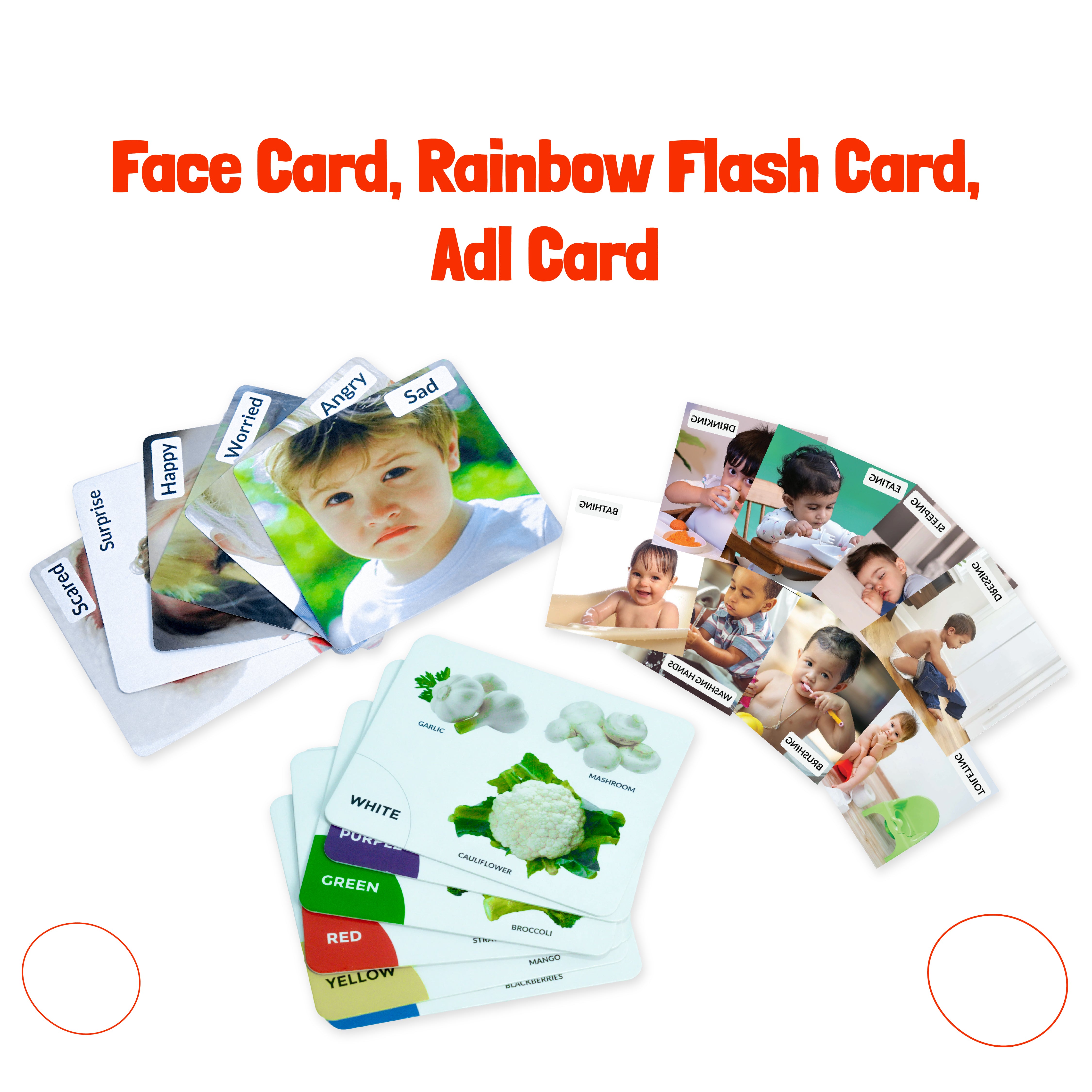 B4BRAIN ADL CARDS,FACE CARDS & Rainbow coloured flashcard FOR BRAIN BOOSTERS & NON TEARABLE FLASHCARD SET |0-3 YEARS| EARLY LEARNING MONTESSORI EDUCATION TOY FOR INFANT & TODDLERS |LAMINATED |WATERPROOF|GIFT SET