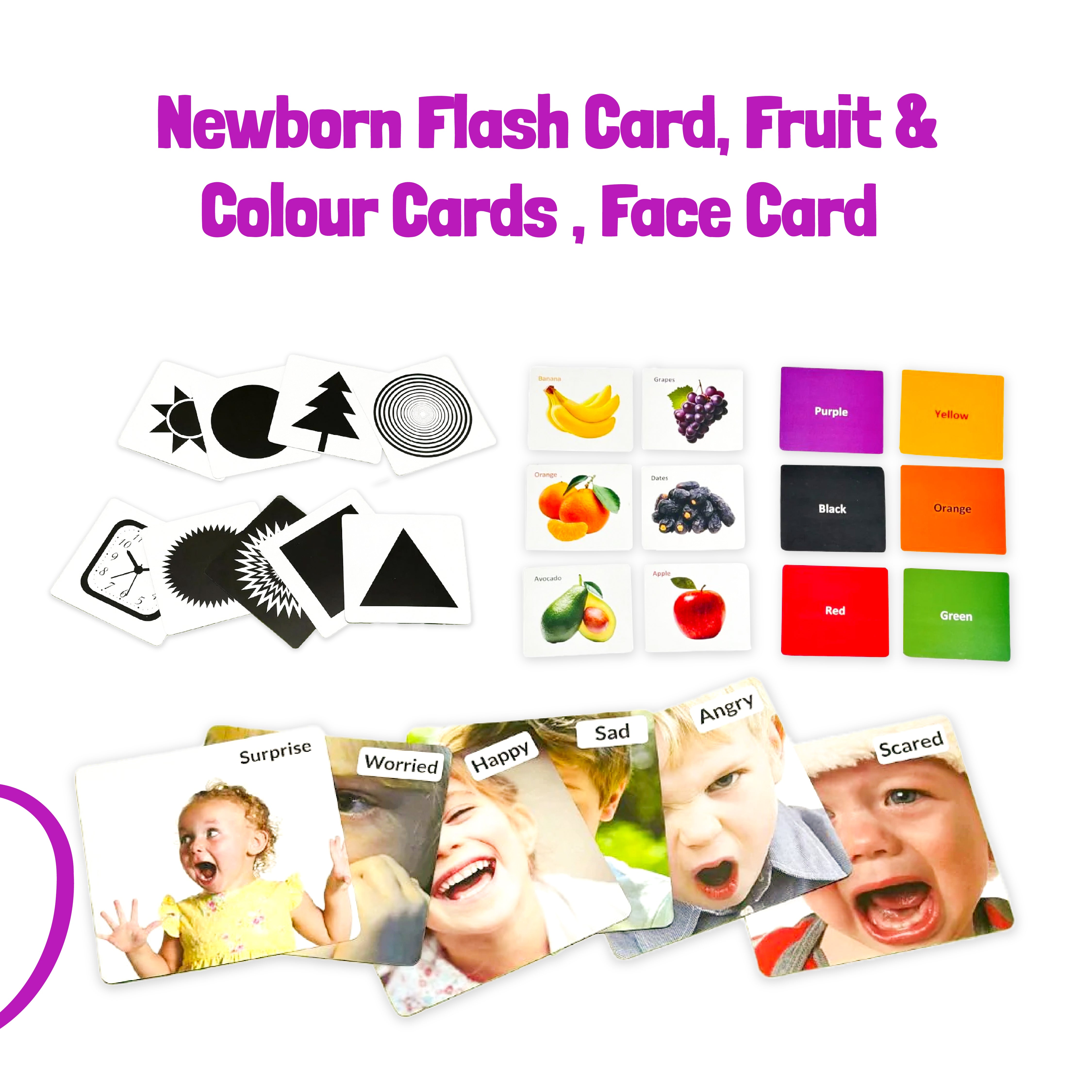 B4BRAIN MY FIRST FLASHCARDS FOR EARLY LEARNING AND EDUCATION-FRUIT AND COLOR CARDS ,NEWBORN FLASHCARDS & FACE CARD PACK OF 3