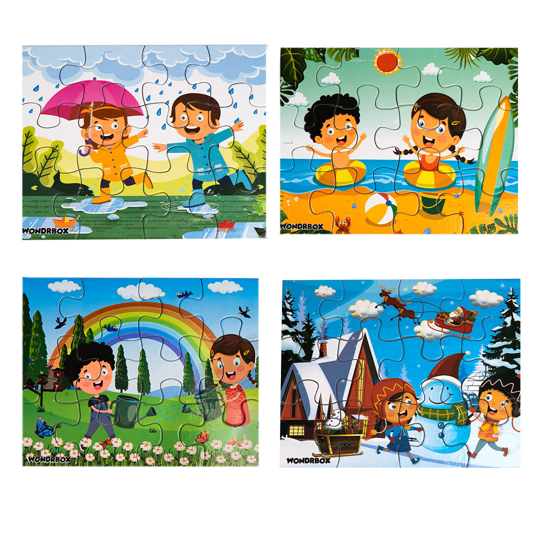 B4BRAIN Seasons Jigsaw Puzzles for Kids | Educational Toy for Ages 3+ | Boosts Memory & Cognitive Skills | Set of 4 Puzzles (12 Pieces Each) with Seasonal Themes