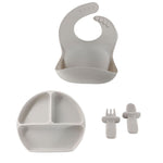 10 Months + Feeding Set of Silicone Plate With Fork, Spoon And Silicon Bib | Silicone Feeding Essentials