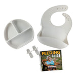 10 Months + Feeding Set of Silicone Plate With Fork, Spoon And Silicon Bib | Silicone Feeding Essentials - B4brain