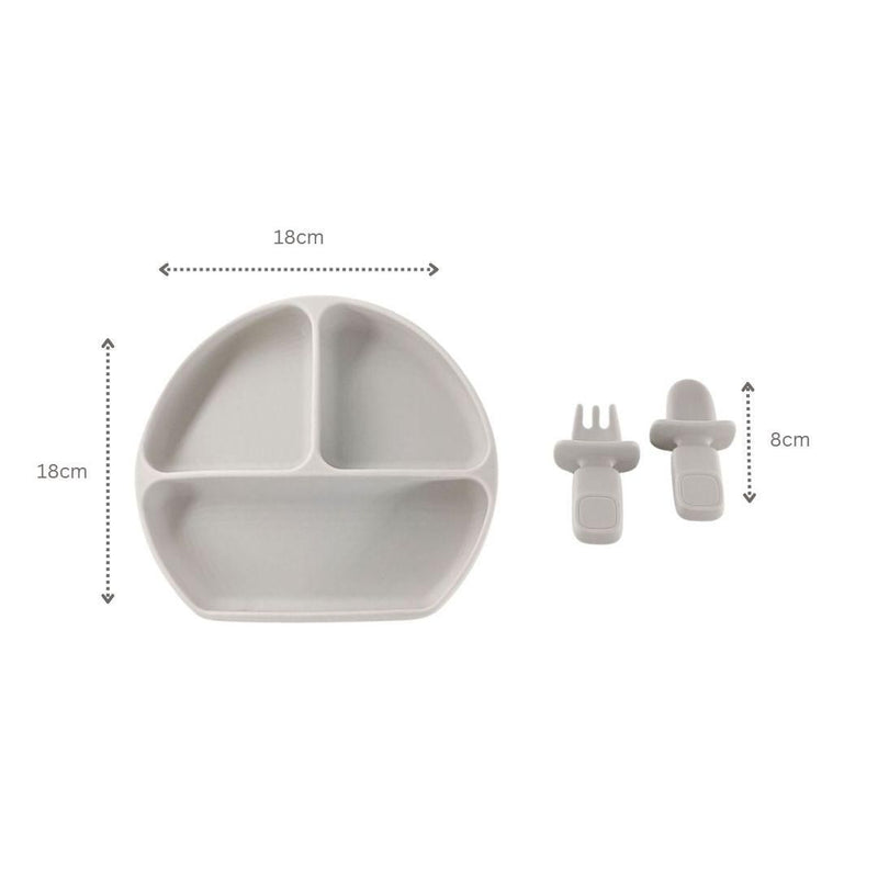 BABY SELF FEEDING SILICONE PLATE WITH FORK & SPOON