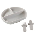 BABY SELF FEEDING SILICONE PLATE WITH FORK & SPOON