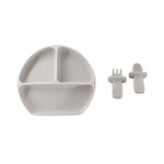 BABY SELF FEEDING SILICONE PLATE WITH FORK & SPOON