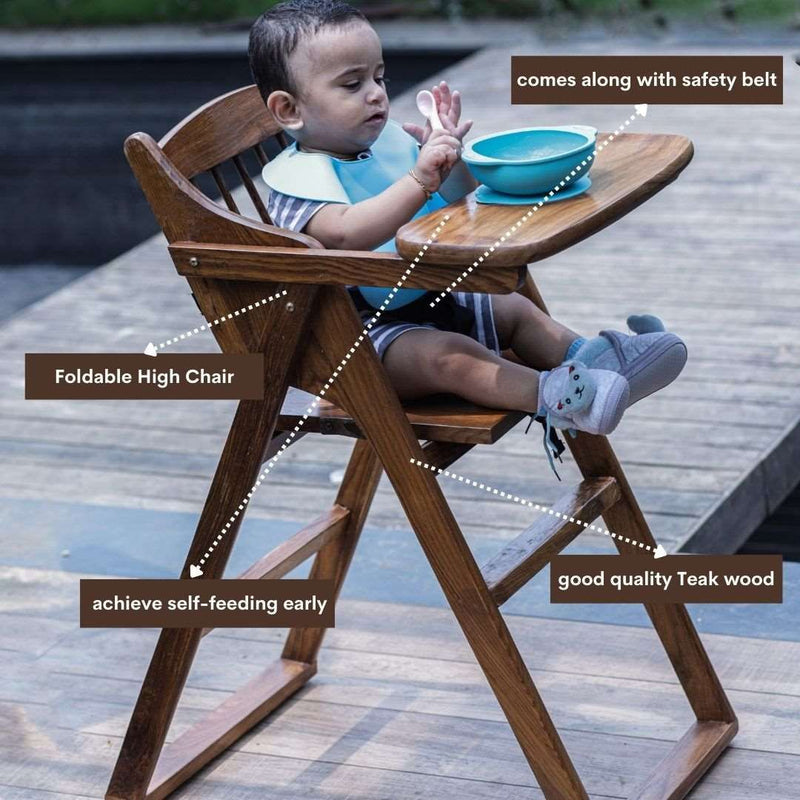 Wooden High Chair for Baby Toddler, Foldable, Luxurious Teak Wood Feeding chair