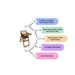 Wooden High Chair for Baby Toddler, Foldable, Luxurious Teak Wood Feeding chair - B4brain