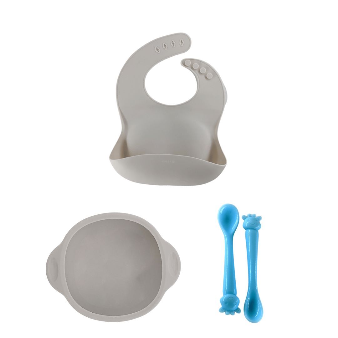 6 Month + Feeding Set Silicone Bowl And Giraffe Silicon Spoon With A Silicon Bib | Silicone Feeding Set - B4brain
